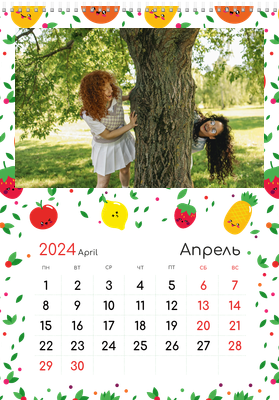 Вертикальные настенные перекидные календари - Заводные фрукты Апрель